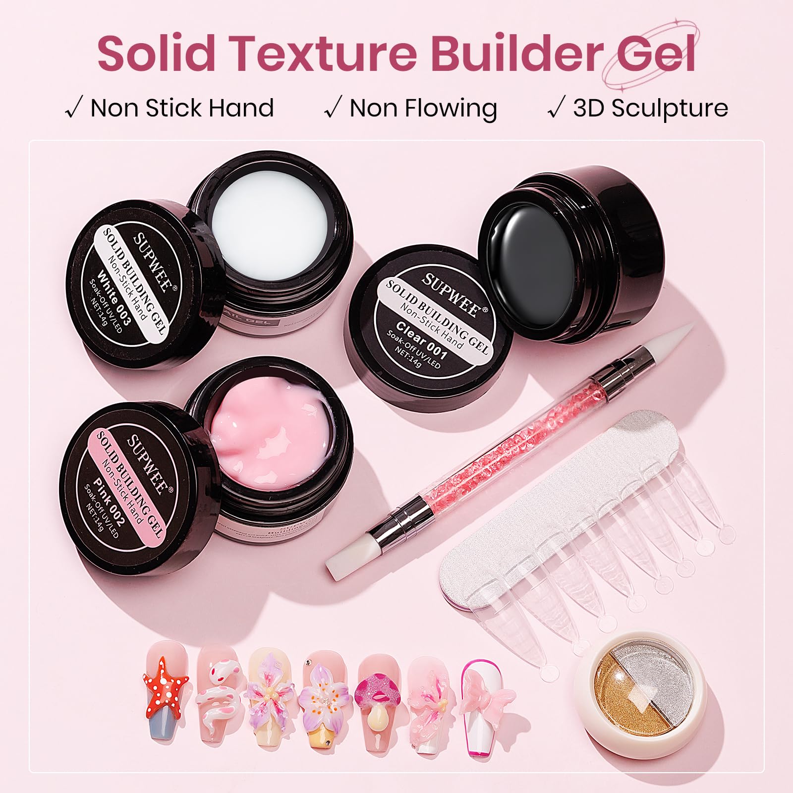 SUPWEE gel rosa 3D para diseños elegantes y duraderos.