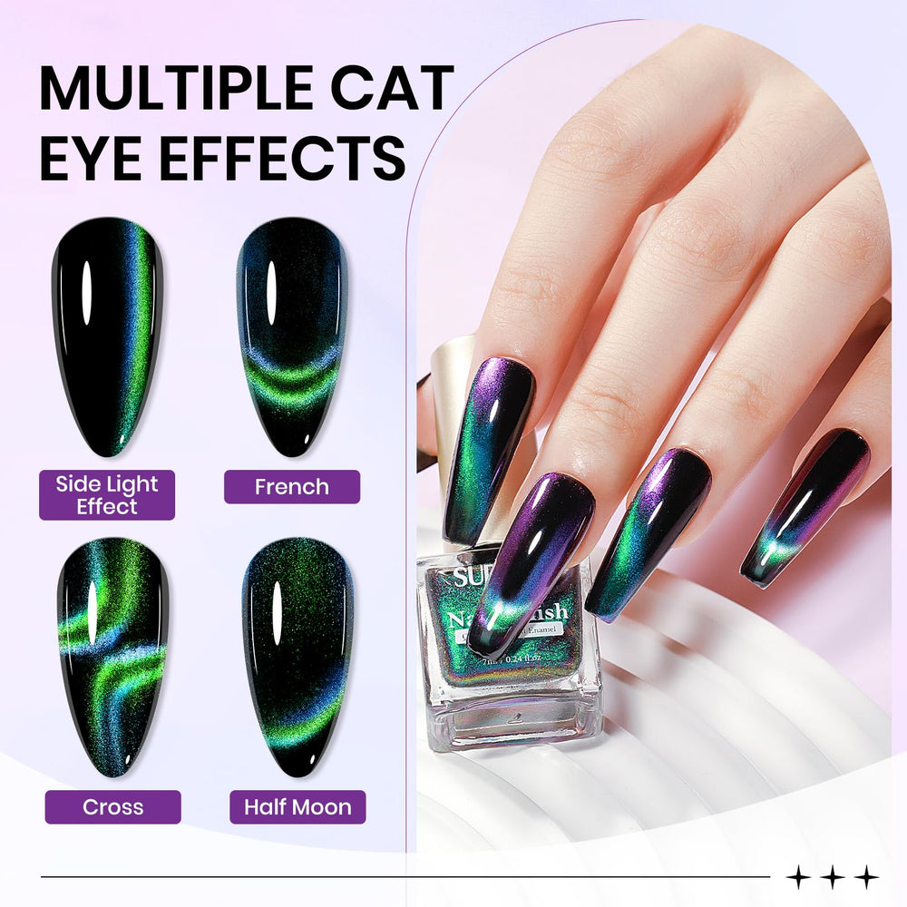 SUPWEE laca magnética con efecto ojo de gato color verde para destellos sutiles