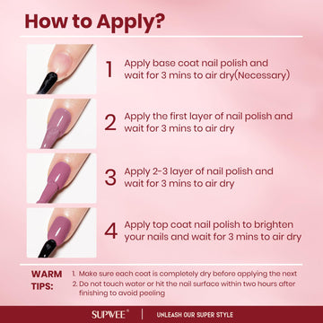 Supwee Oil-based bottle delivers lasting color and shine.