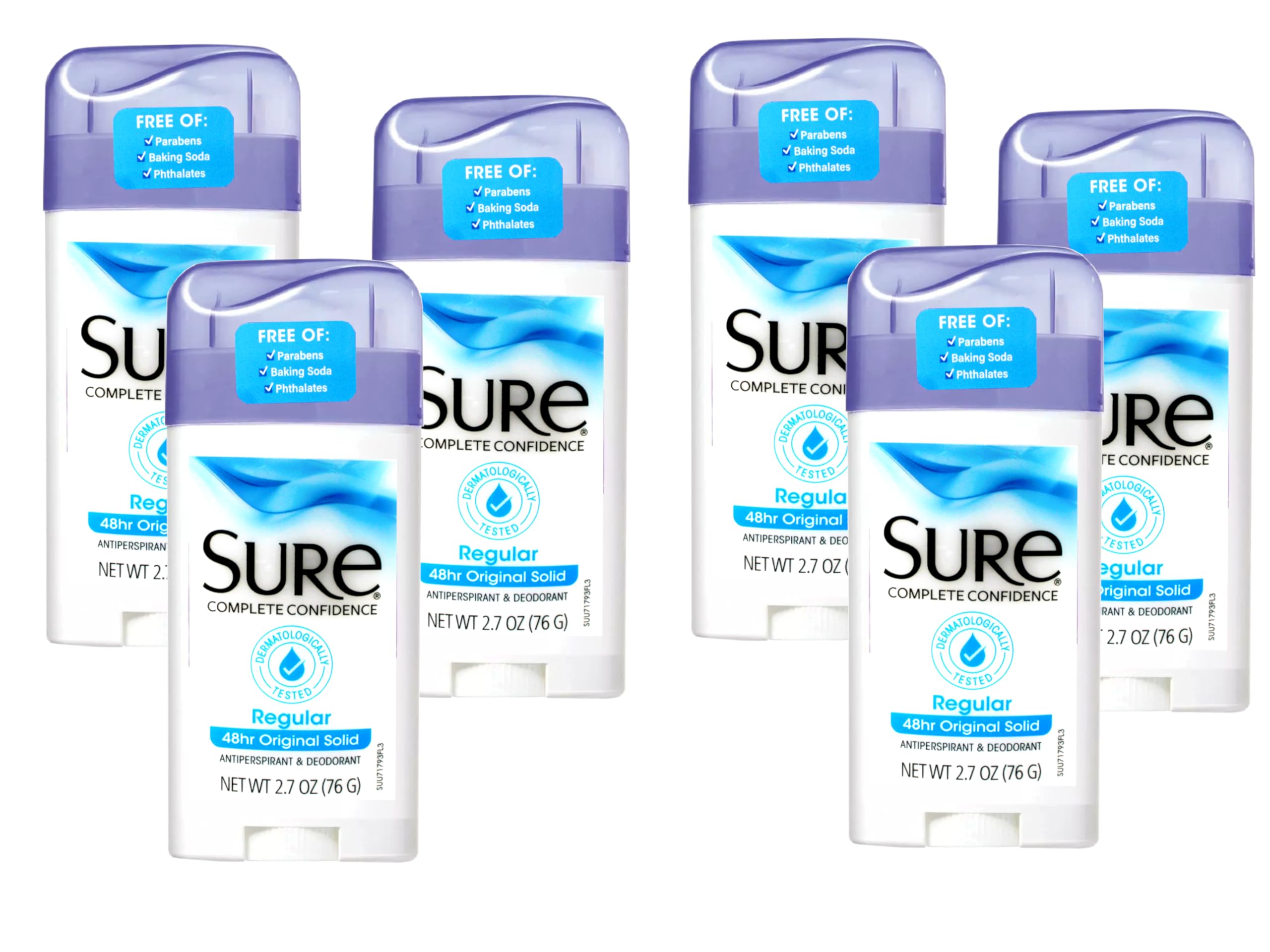 Sure solid antiperspirant front-pack view demonstrates compact daily protection.