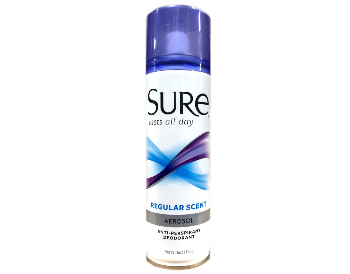 Sure AP Desodorante Regular en aerosol, botella 6 oz, frescura diaria.