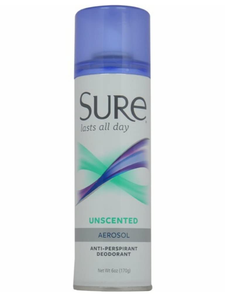 Sure desodorante aerosol sin fragancia, empaque de 6 unidades para uso diario.