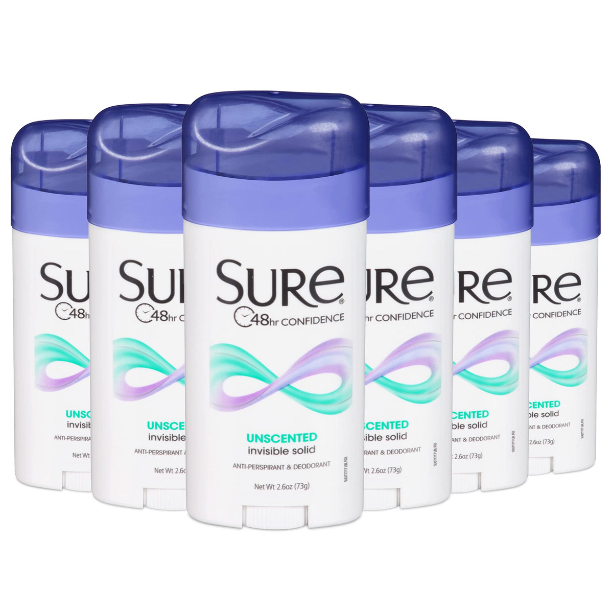 Sure desodorante antiperspirante sólido sin fragancia en paquete de 6 para protección diaria.