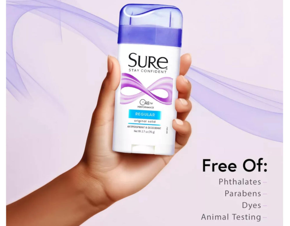 Sure Original Solid Antiperspirant aplicación sin residuos para uso diario cómodo.