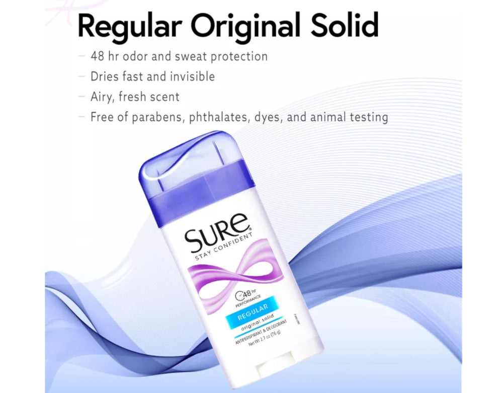 Sure Original Solid Antiperspirant protección 48 horas para mantenerte seco y confiado.