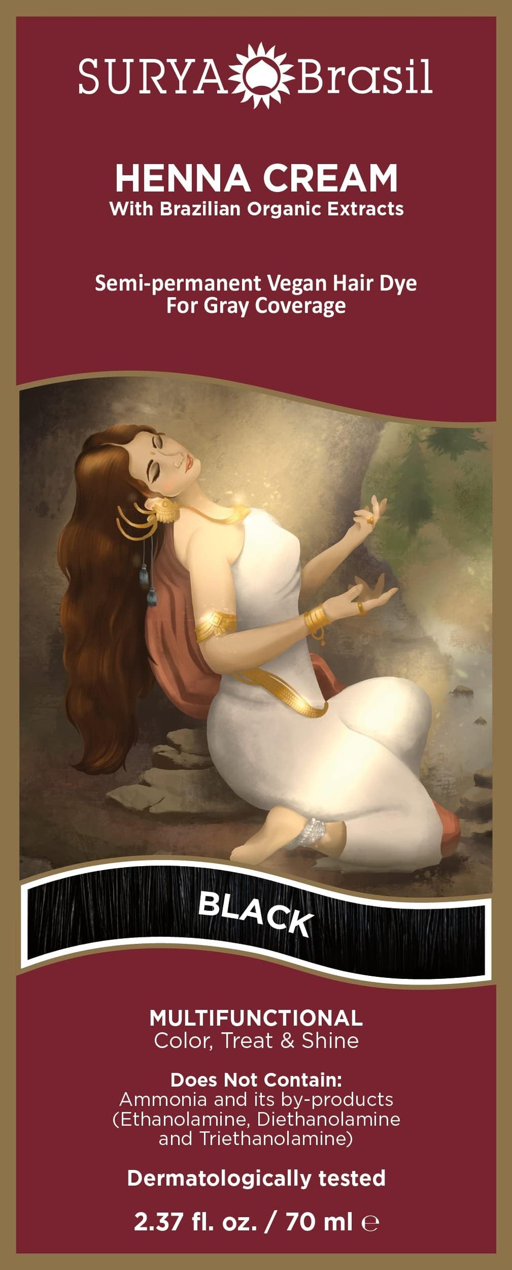 Aplicación de Surya Brasil Henna Cream en cabello para tono uniforme.