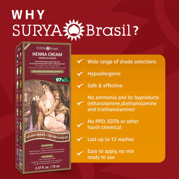 Surya Brasil Henna Cream - aplicación manual: tono dorado marrón para cabello natural y tratado