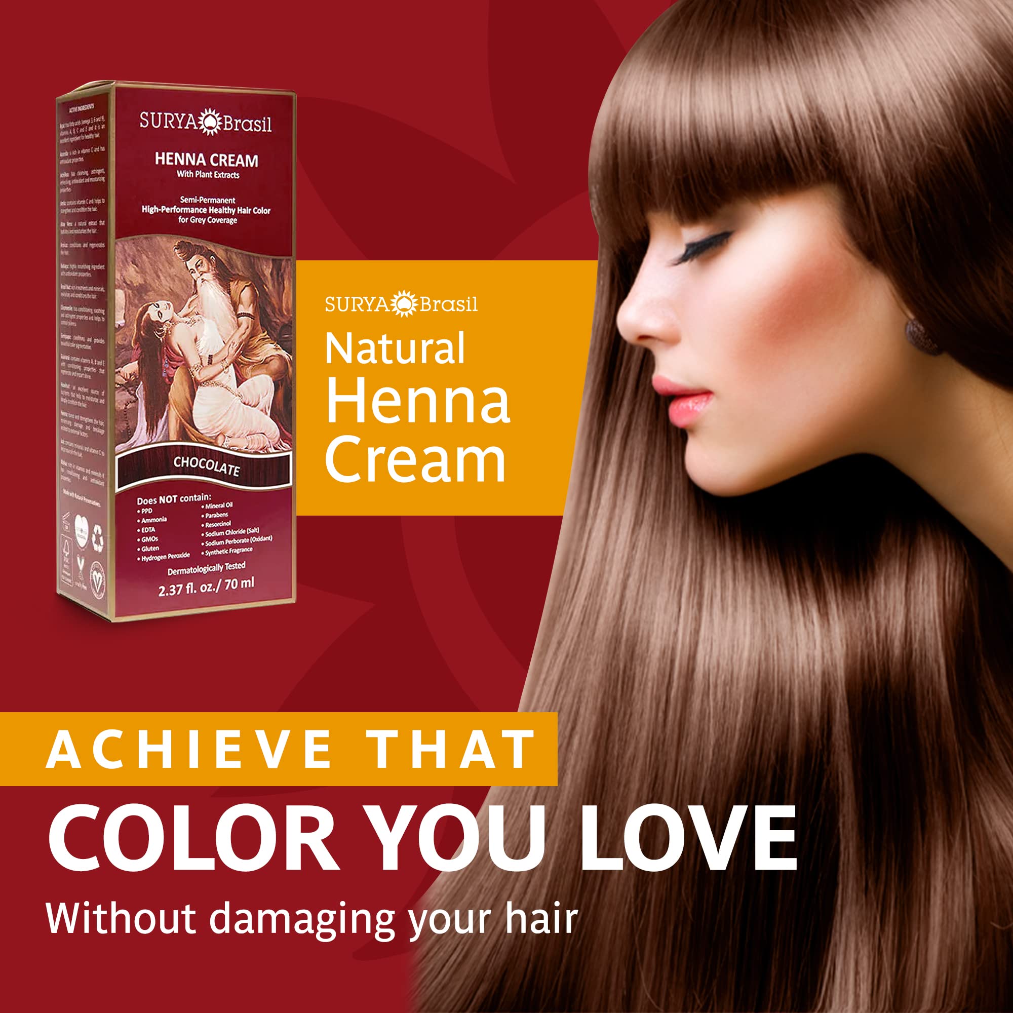 Aplicación de Surya Brasil Henna Crema Chocolate para cubrir canas suave y precisa.