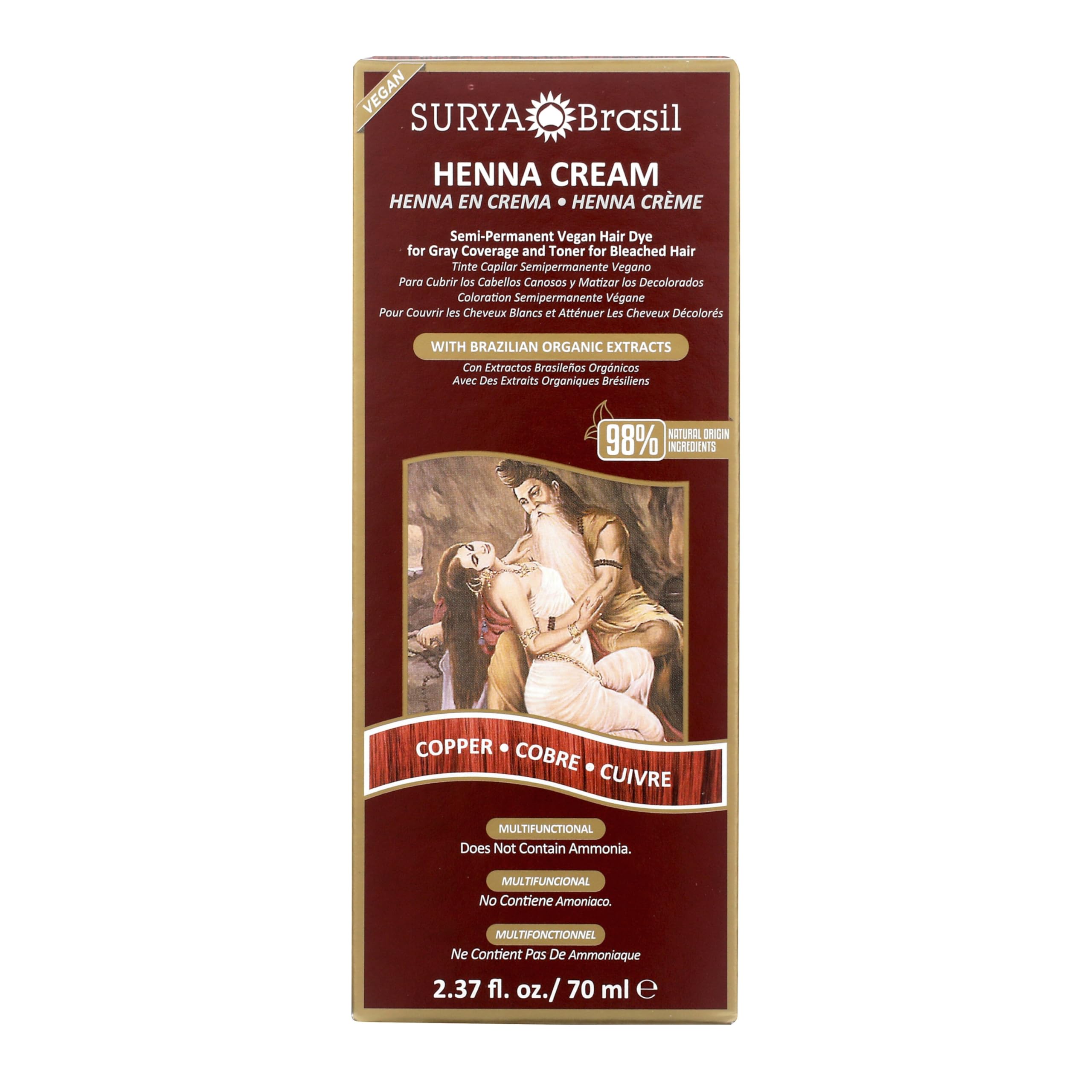 Surya Brasil Henna Crema Cobre en caja, empaque claro para elegir color natural.