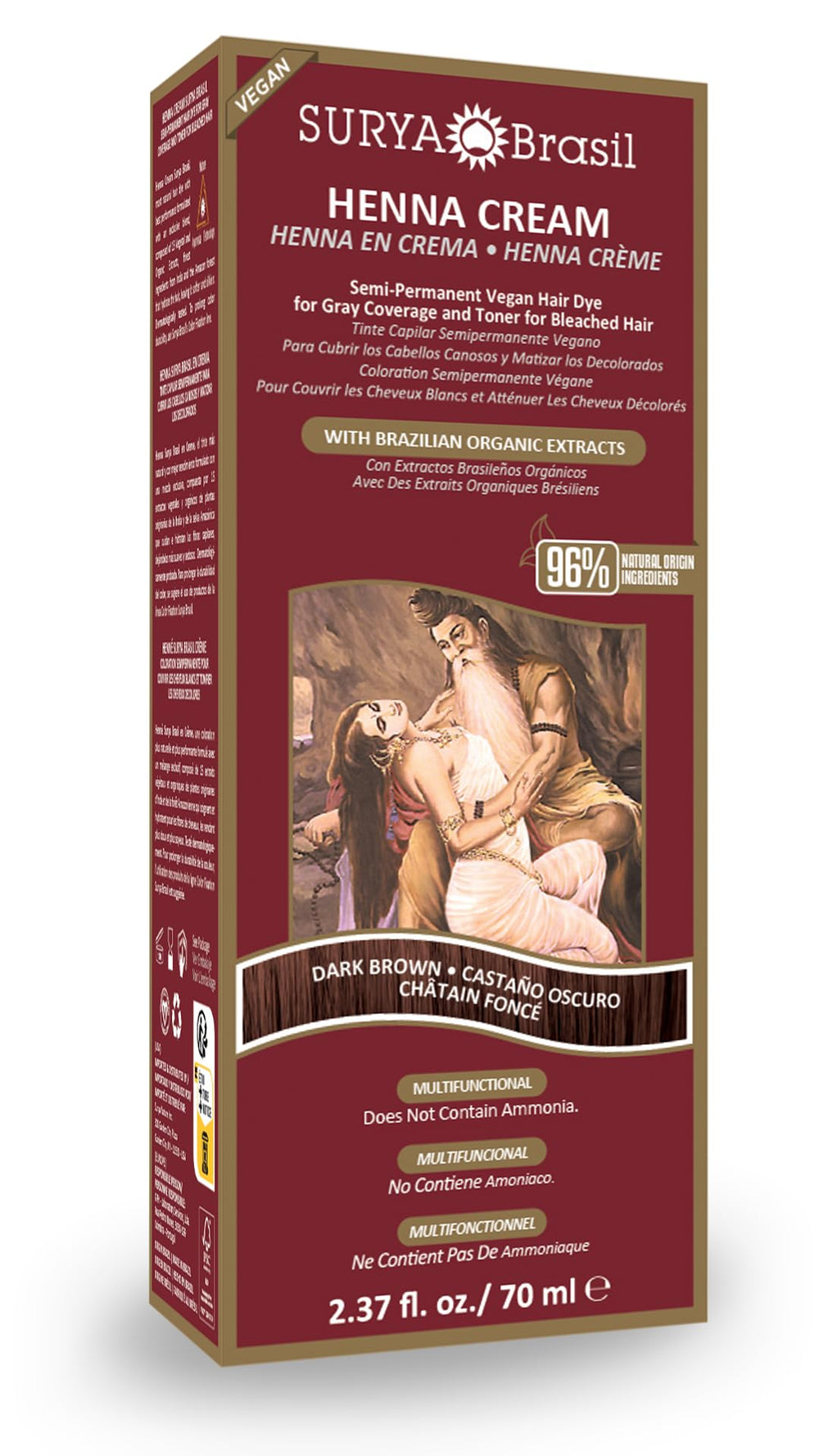 Surya Brasil Henna Crema Marrón Oscuro para coloración segura y duradera en casa