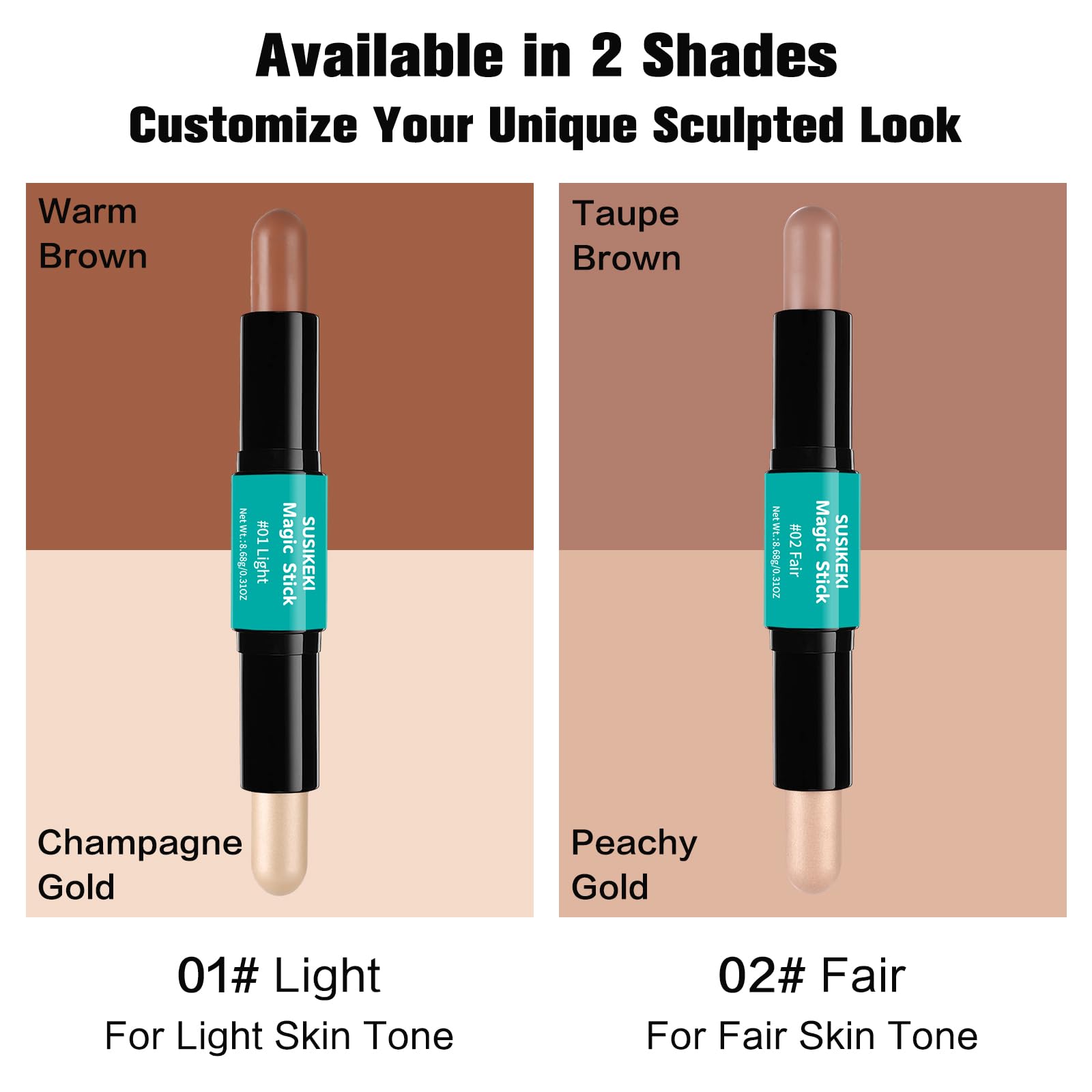 SUSIKEKI Contour Stick tono iluminador 02 para realce sutil.