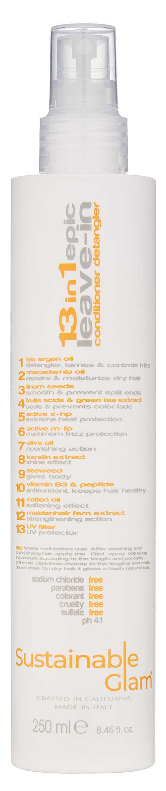 Sustainable Glam Desenredante 13-en-1, botella en primer plano para uso diario.