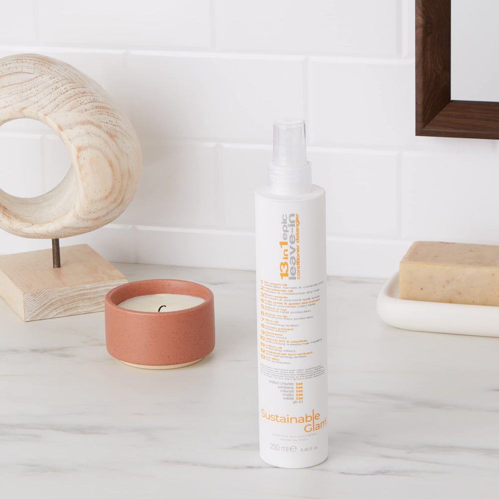 Sustainable Glam Aplicación en cabello húmedo para desenredar rápidamente.