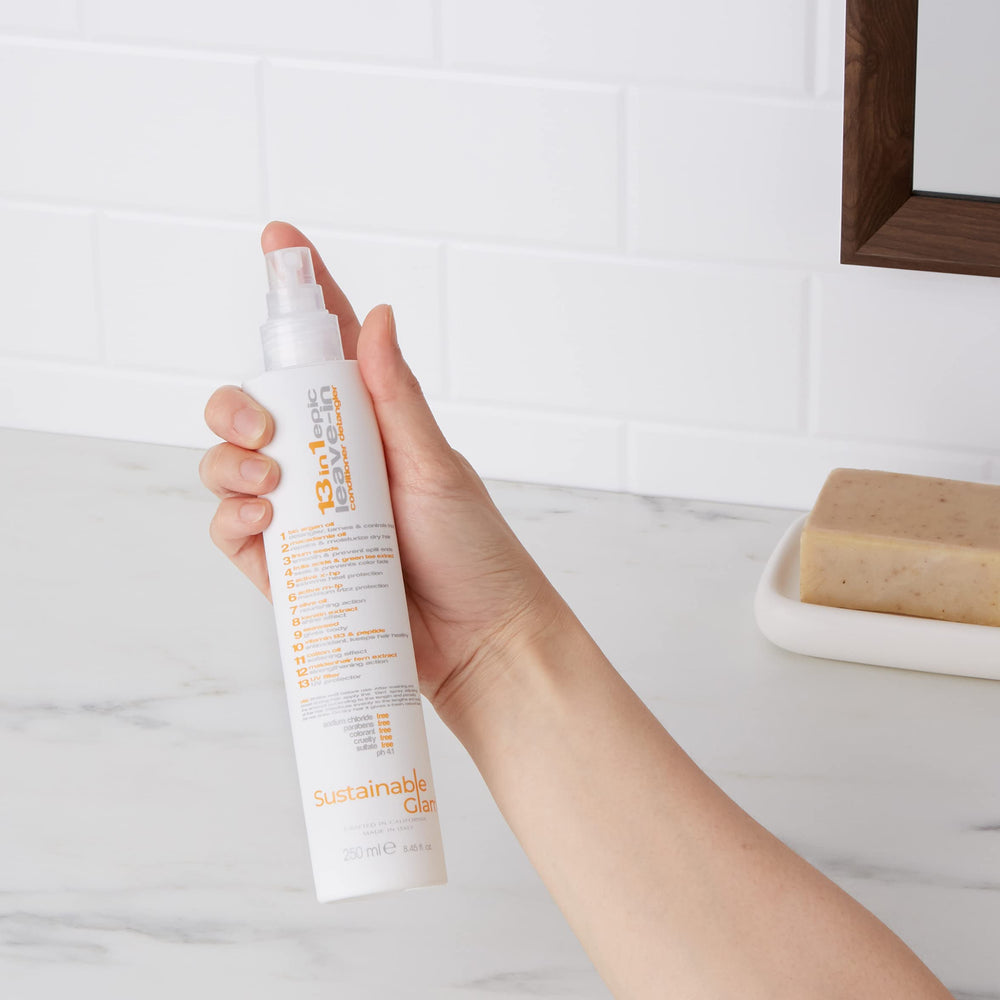 Sustainable Glam Cabello tras uso con frizz reducido y suavidad.