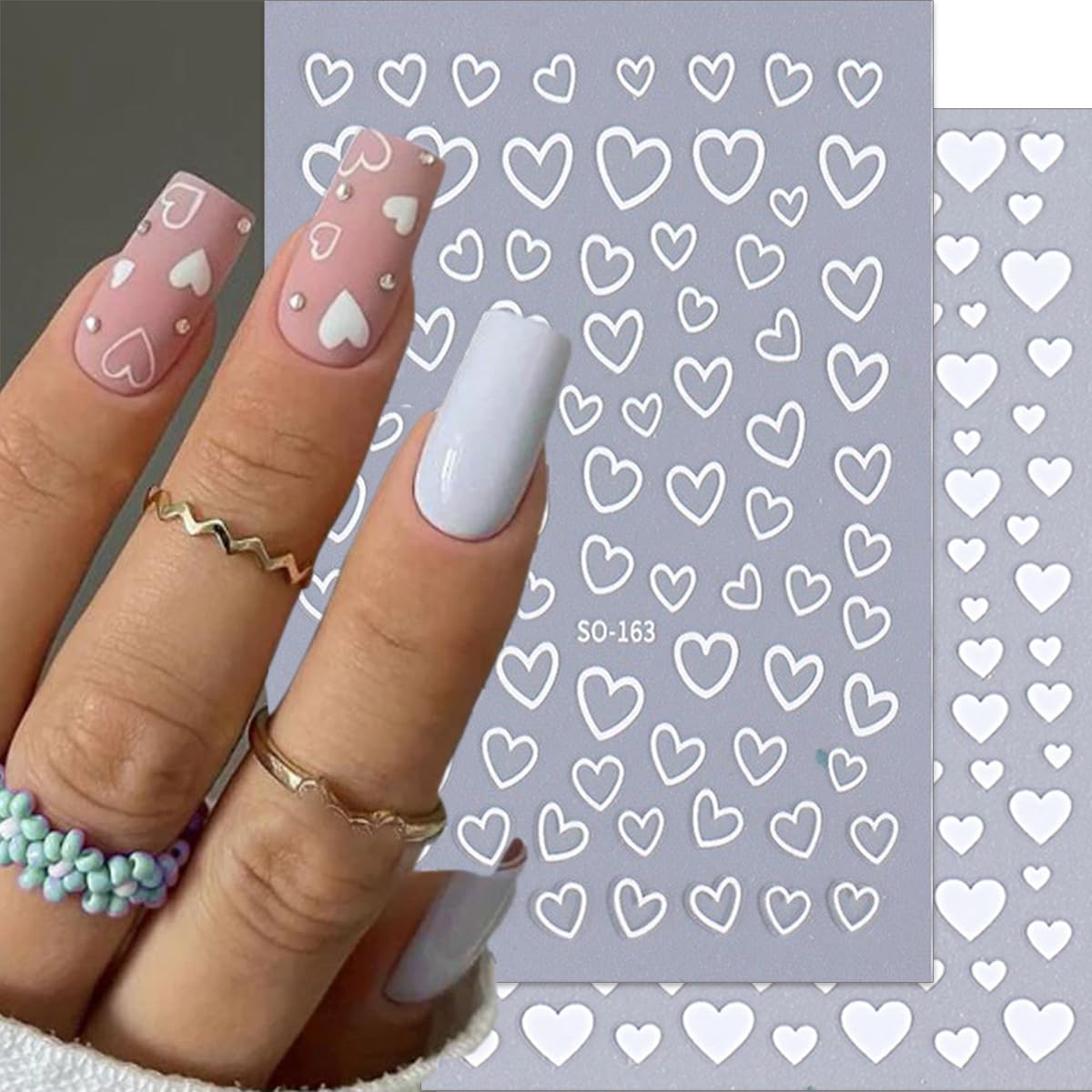 Sutaozhi Corazones multicolor con acabados oro/plata para uñas, look festivo.