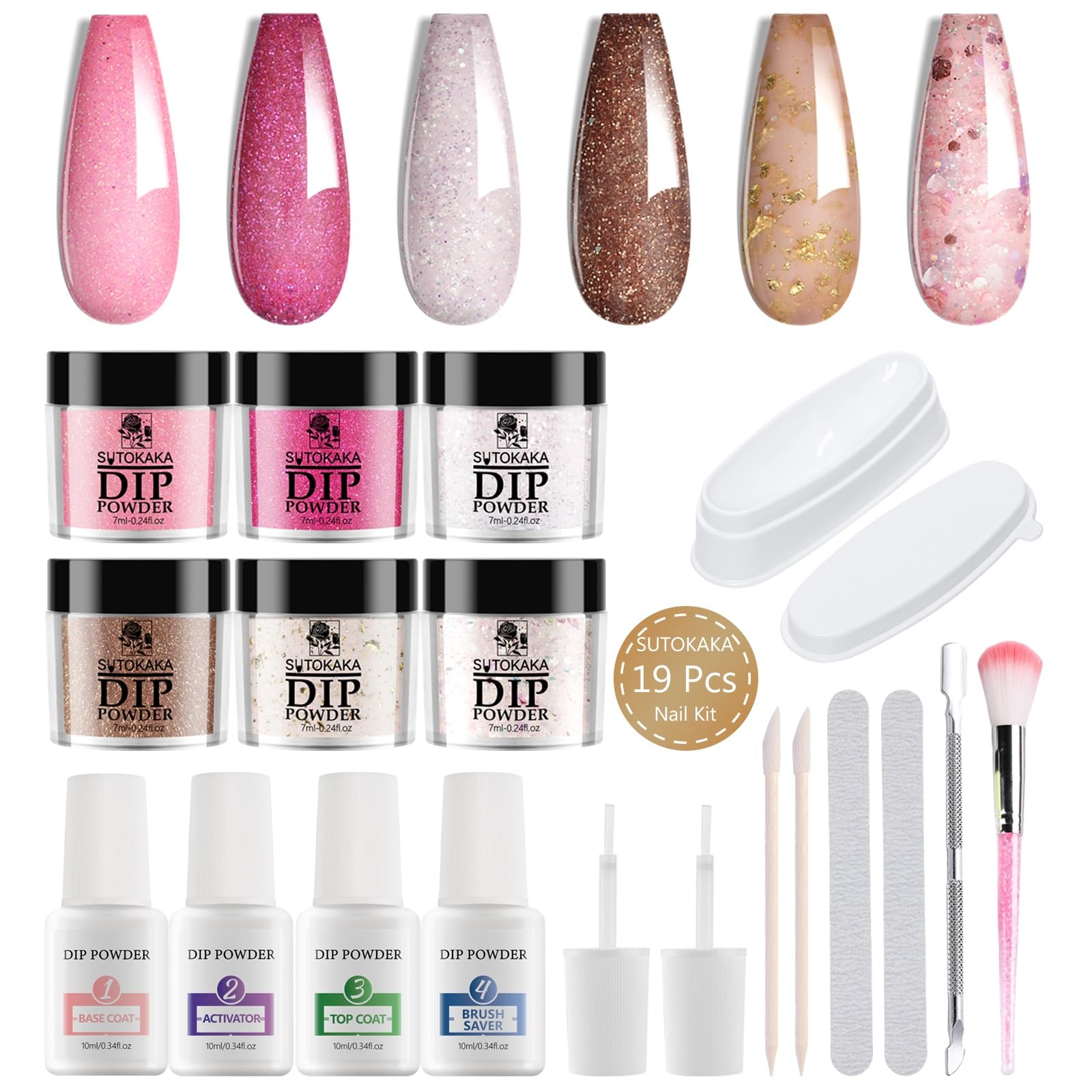 SUTOKAKA kit de inicio para uñas con polvos de inmersión de 6 colores para acabado duradero.