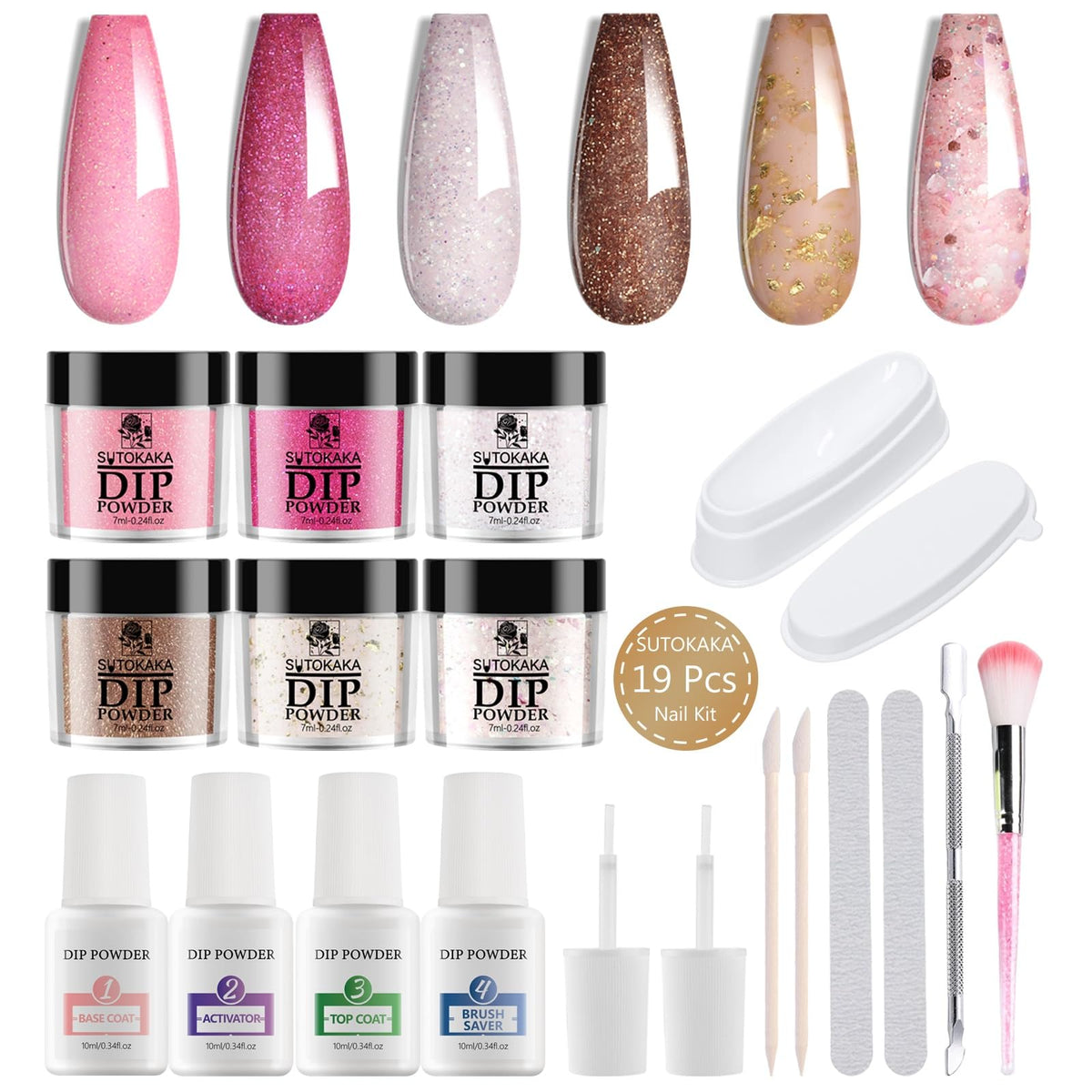 SUTOKAKA kit de inicio para uñas con polvos de inmersión de 6 colores para acabado duradero.