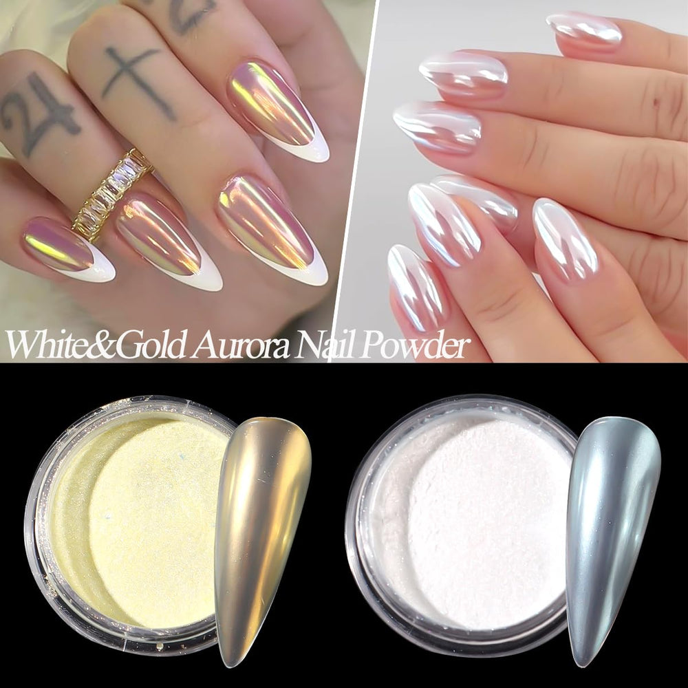 SUTOZMIWE efecto espejo sirena-aurora brinda acabado reflectante en uñas.