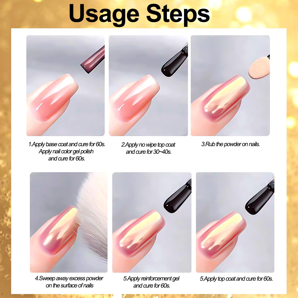 Pack de 6 polvos cromados SUTOZMIWE para nail art.