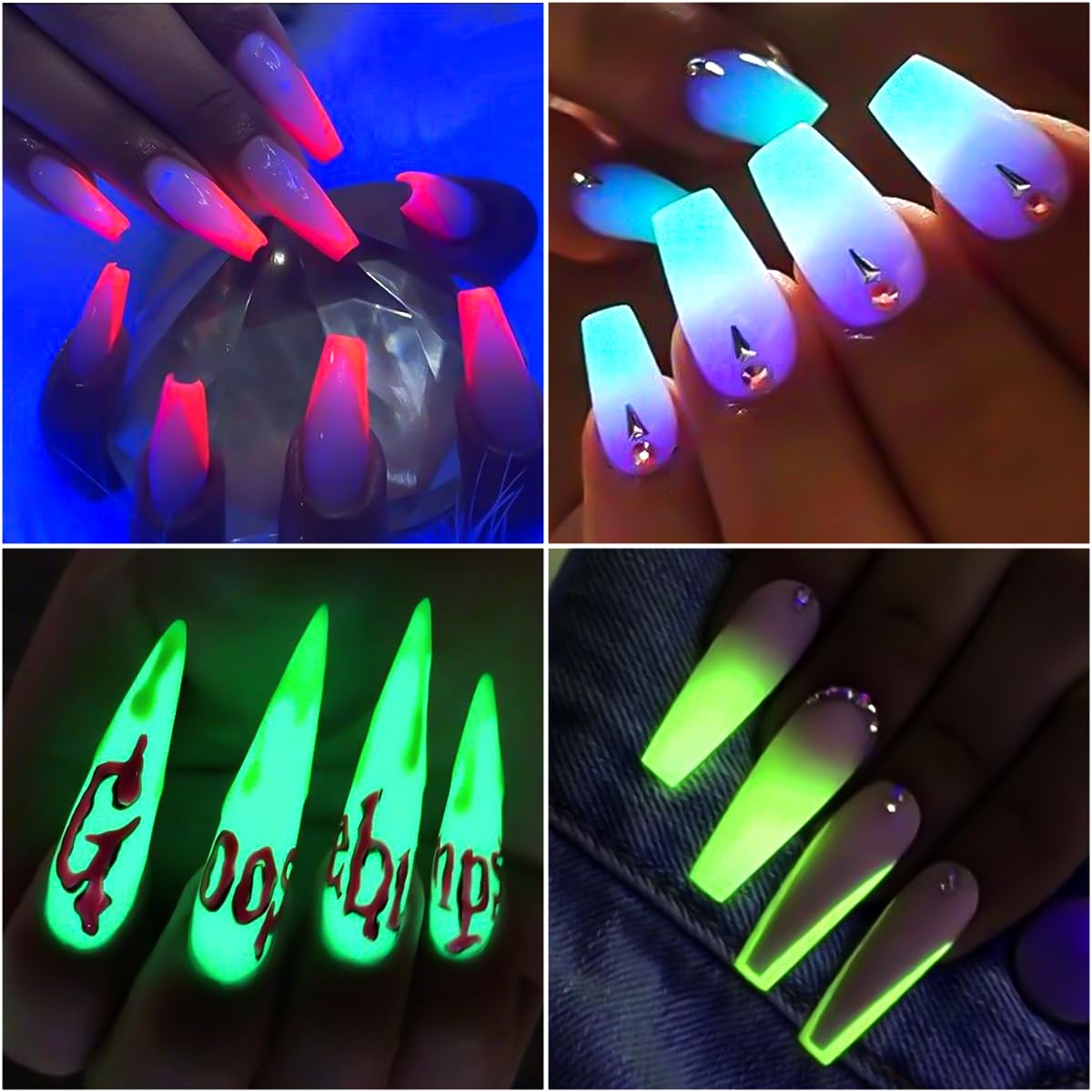 Polvo luminoso amarillo de SUTOZMIWE para uñas con brillo visible bajo luz UV