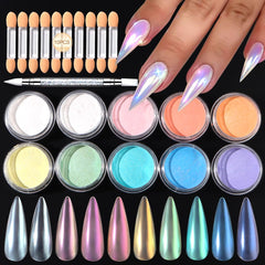 SUTOZMIWE polvo sirena-aurora en tubo para acabado intenso en uñas.