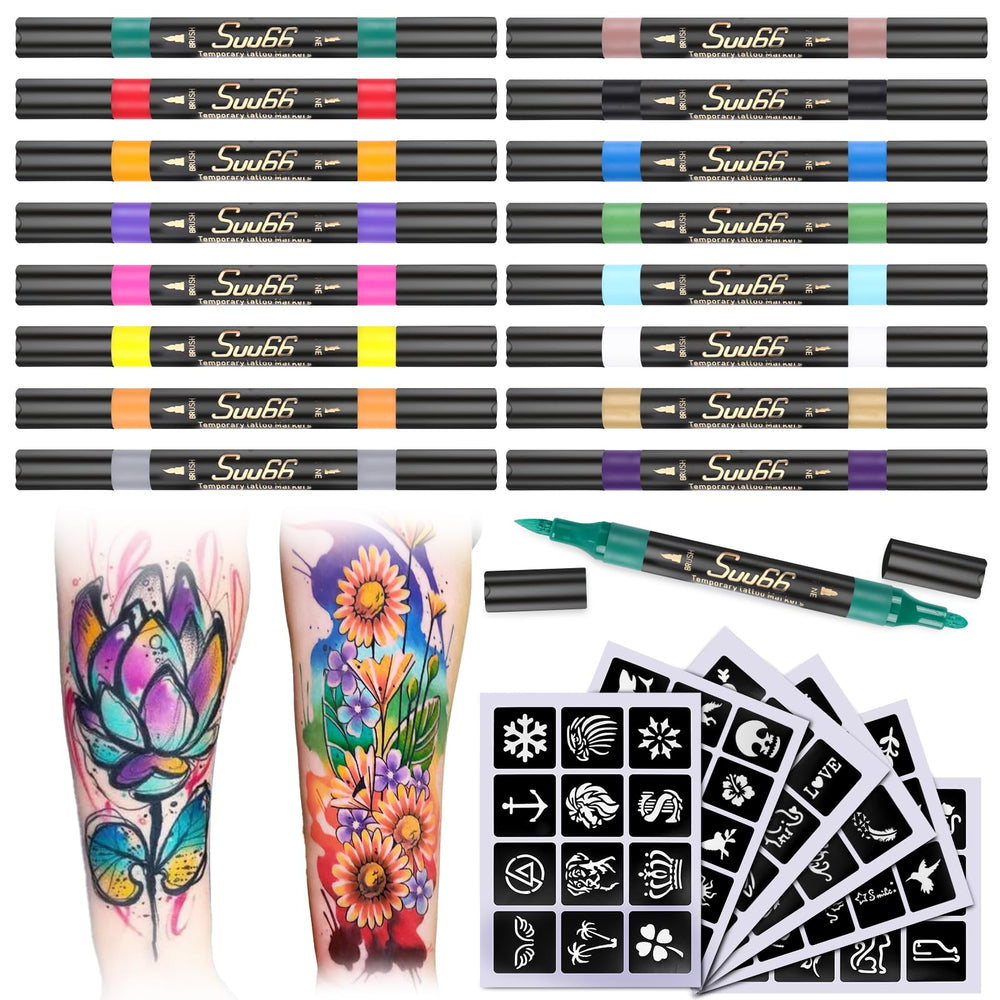 Suu66 tattoo markers kit with 16 colors for vibrant, temporary body art.