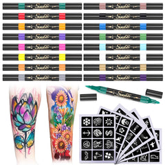 Suu66 tattoo markers kit with 16 colors for vibrant, temporary body art.