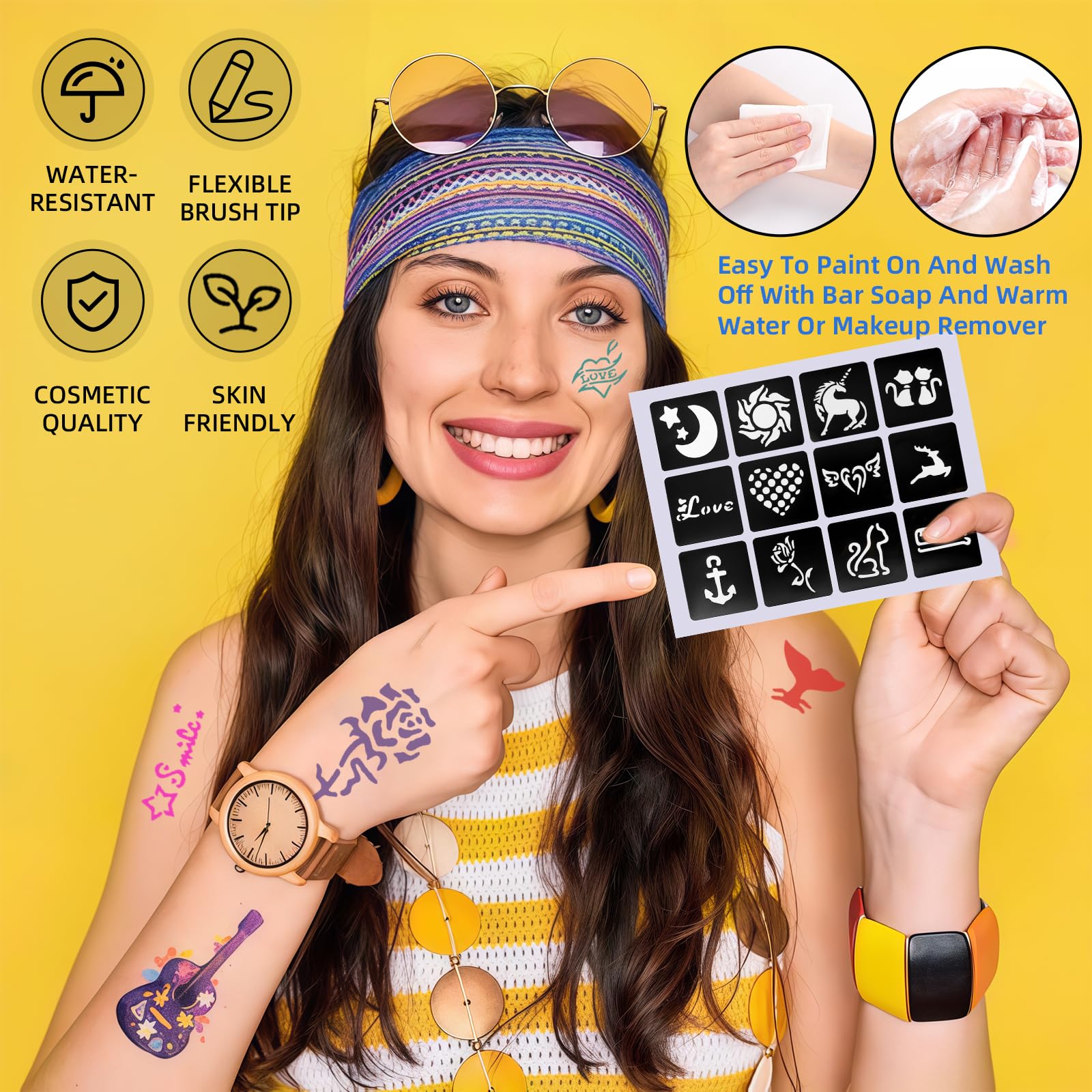 Suu66 washable tattoos that wash away easily with soap and water.