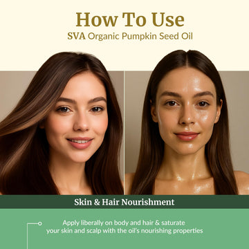 Masaje del cuero cabelludo con Aceite de Calabaza SVA ORGANICS para nutrir el cabello.