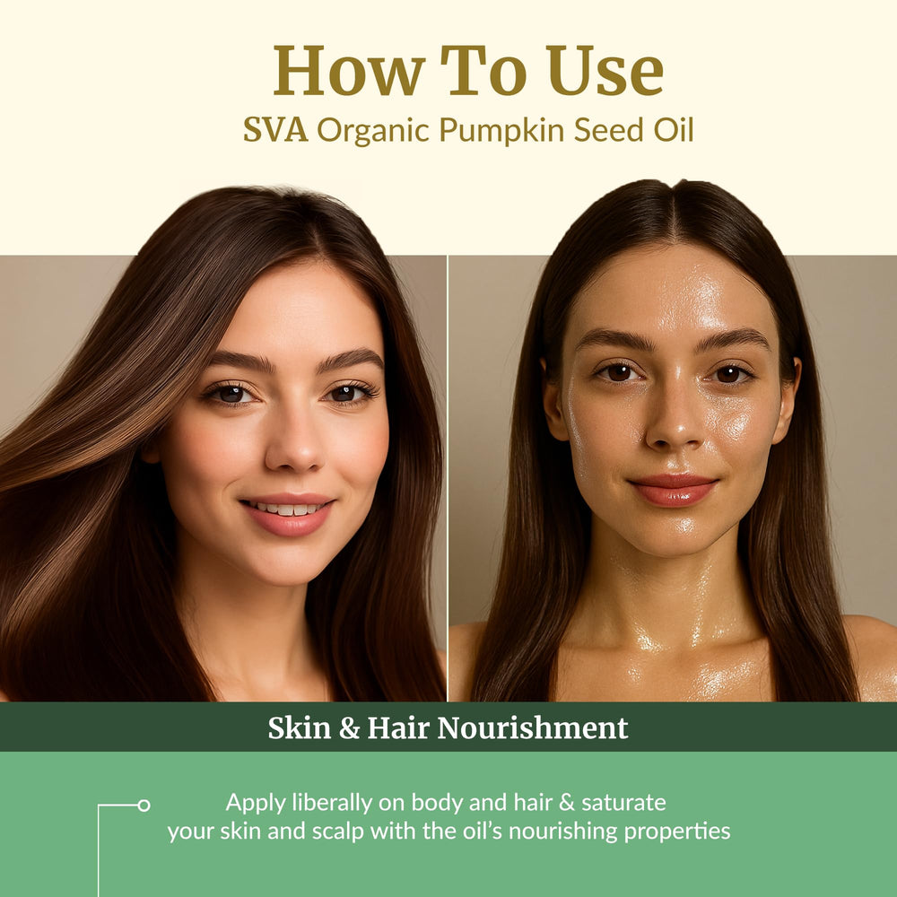 Masaje del cuero cabelludo con Aceite de Calabaza SVA ORGANICS para nutrir el cabello.