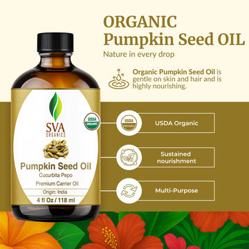 Aceite prensado en frío de calabaza de SVA ORGANICS, textura ligera para la piel.