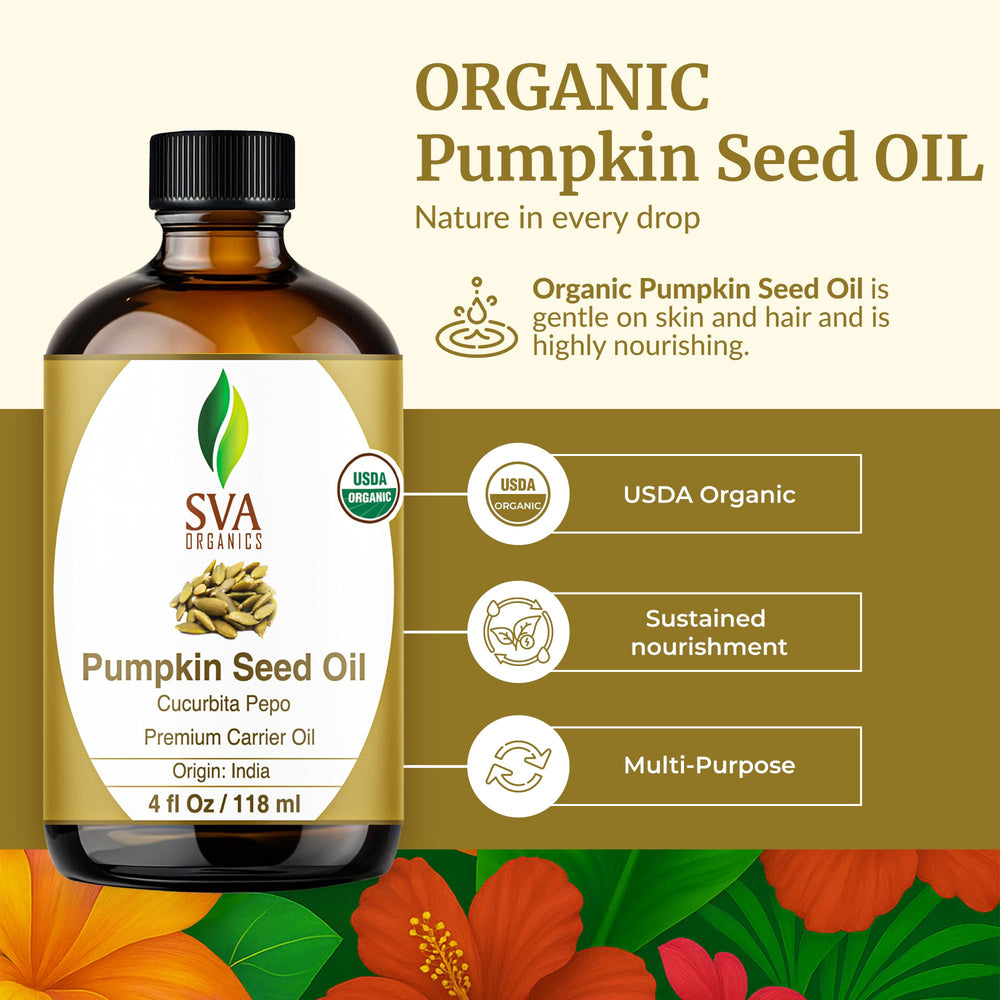 Aceite prensado en frío de calabaza de SVA ORGANICS, textura ligera para la piel.