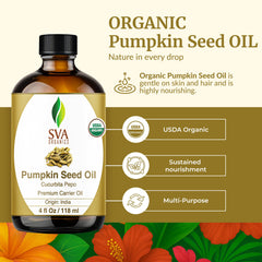 Aceite prensado en frío de calabaza de SVA ORGANICS, textura ligera para la piel.