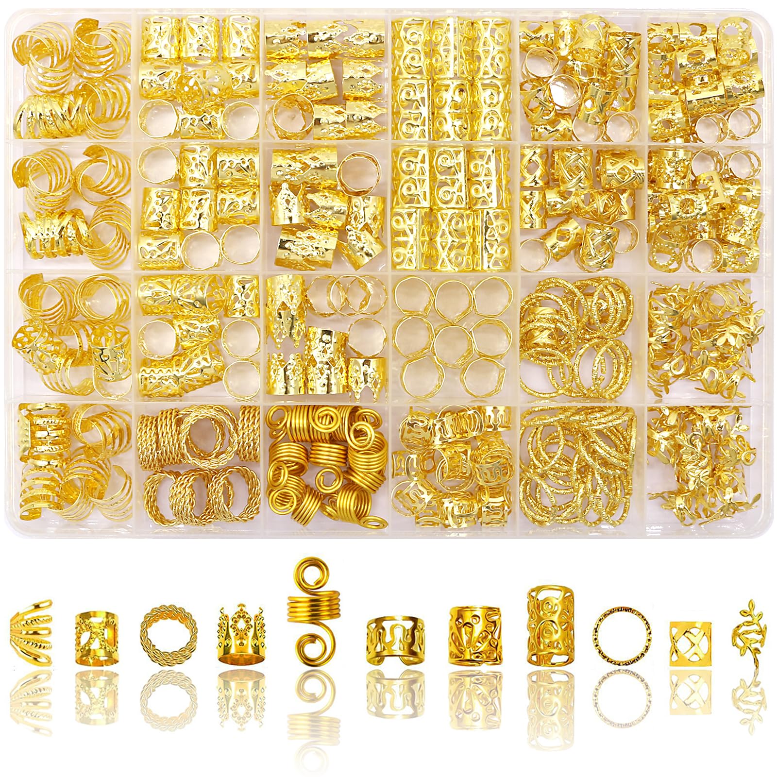 SVNMU 280 piezas de joyería capilar dorada para trenzas, lista para looks elaborados.