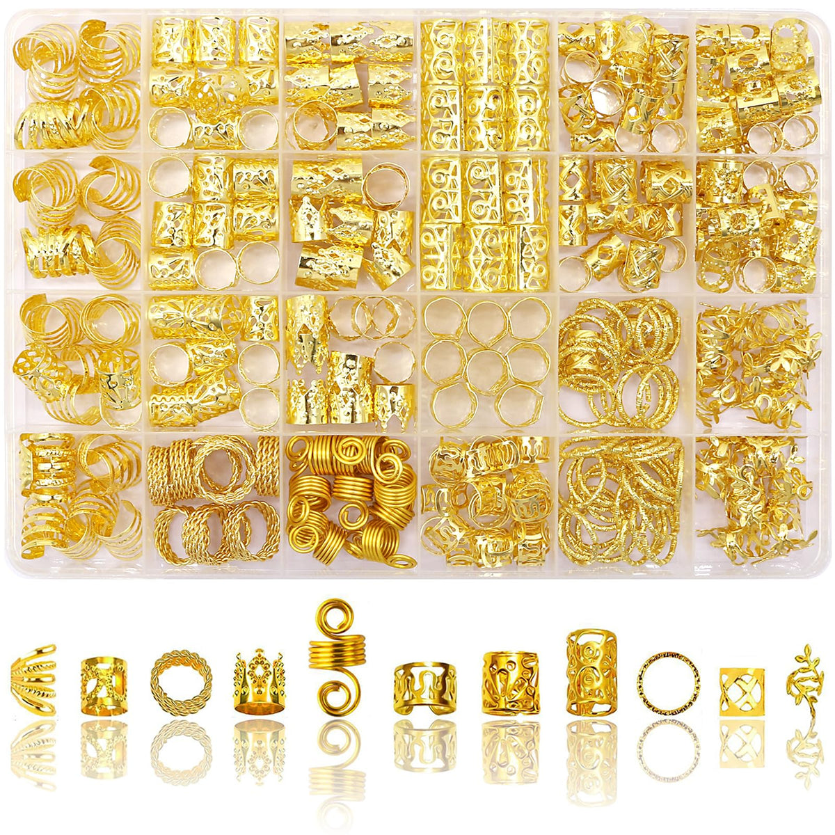 SVNMU 280 piezas de joyería capilar dorada para trenzas, lista para looks elaborados.