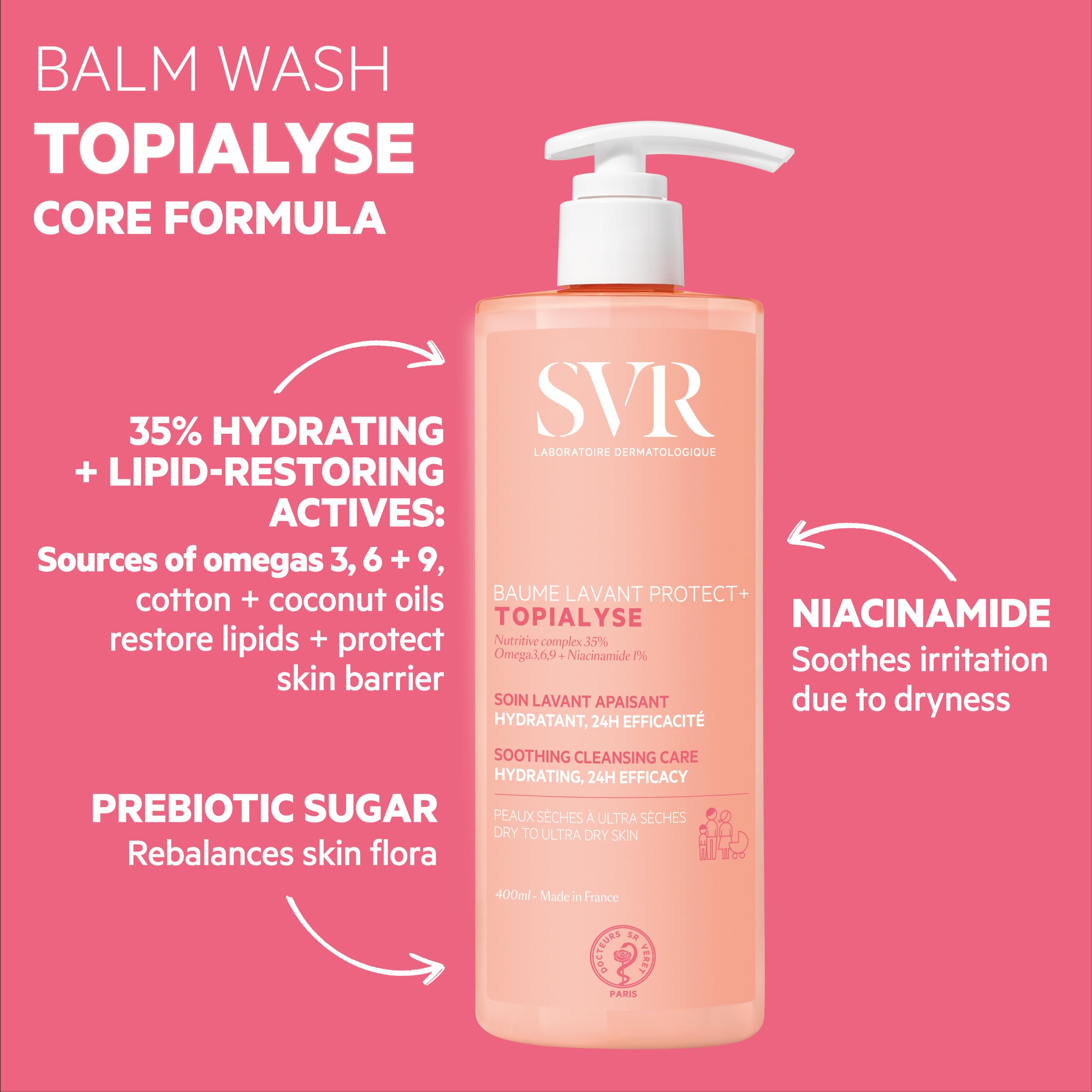 Texture crèmeuse du baume nettoyant SVR Topialyse sur peau délicate