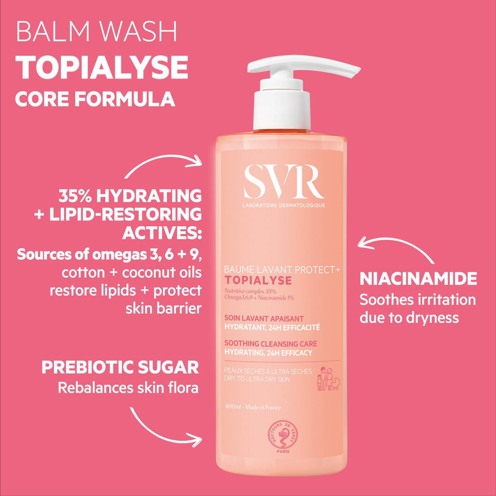 Texture crèmeuse du baume nettoyant SVR Topialyse sur peau délicate