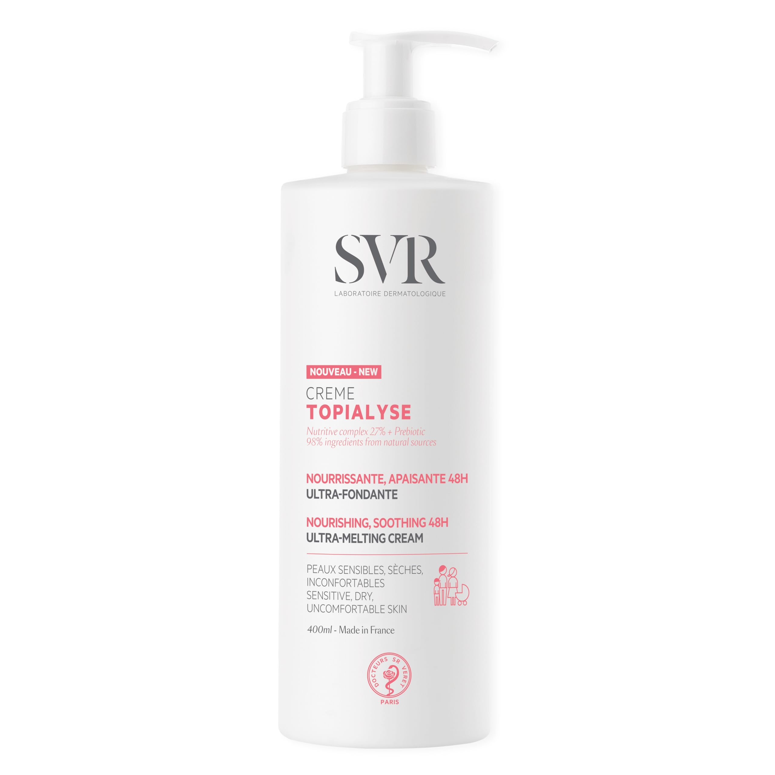 SVR Topialyse Crème Beurre de Karité, flacon généreux pour nourrir l'épiderme.