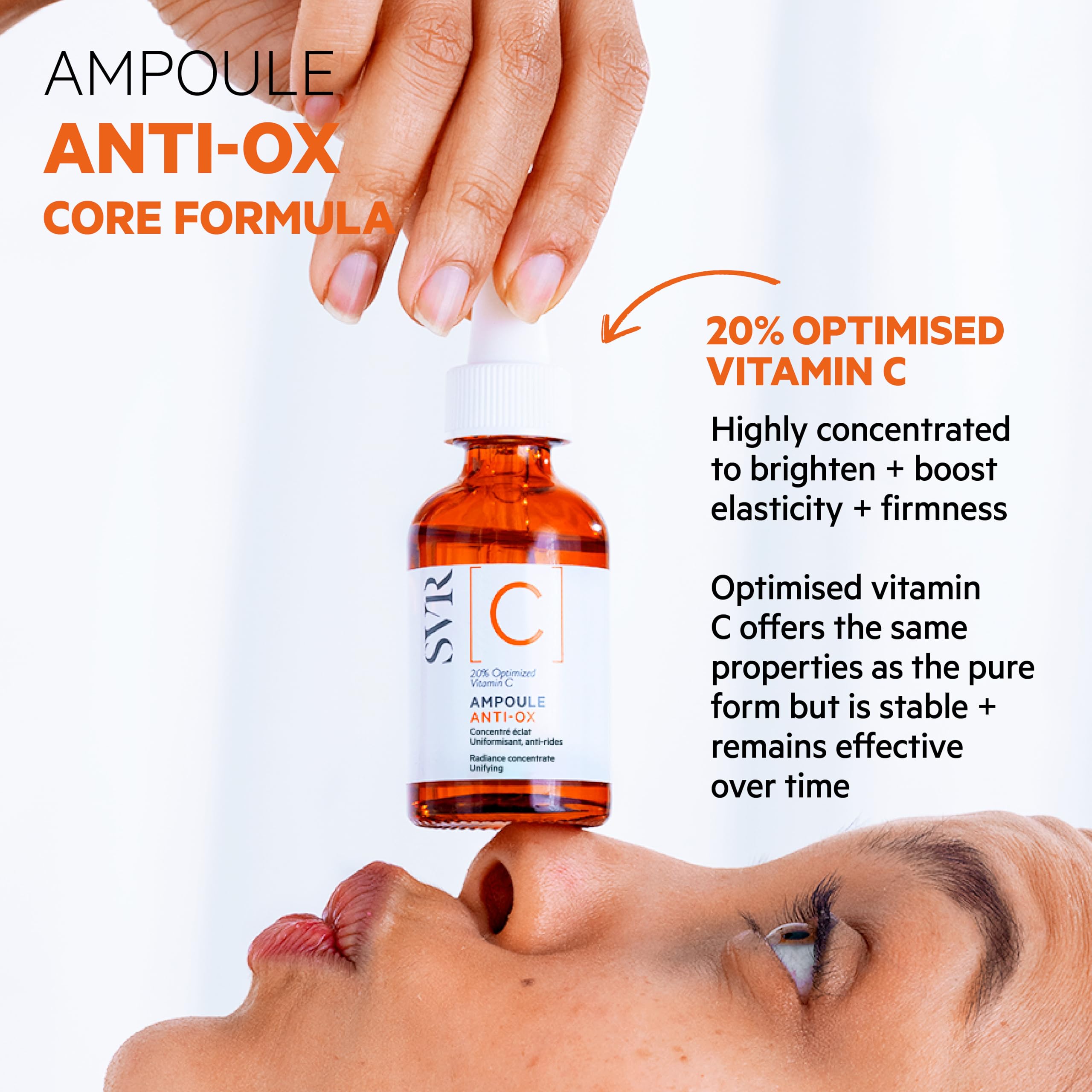 SVR suero de vitamina C, aplicación diaria para cuidado sencillo.