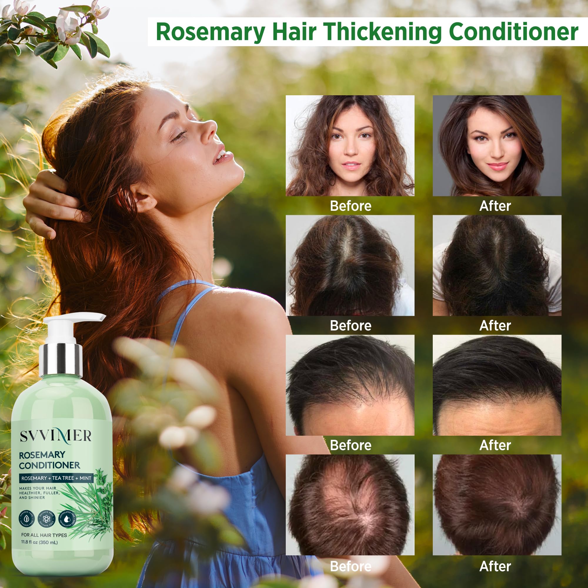 Acondicionador Svvimer de romero con ingredientes naturales para cabello saludable.