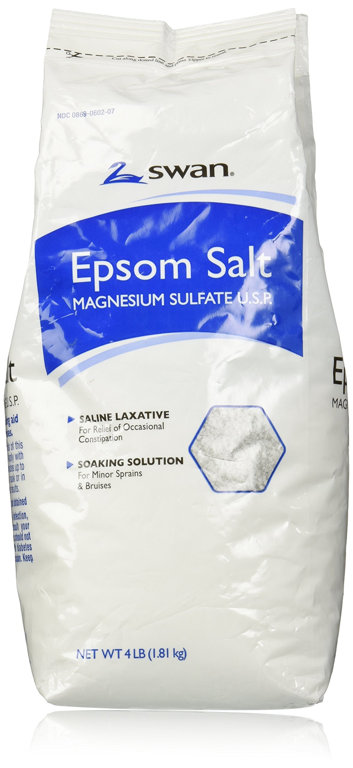 Swan Sal Epsom 4lb en bolsa, para baño relajante y alivio suave de músculos.
