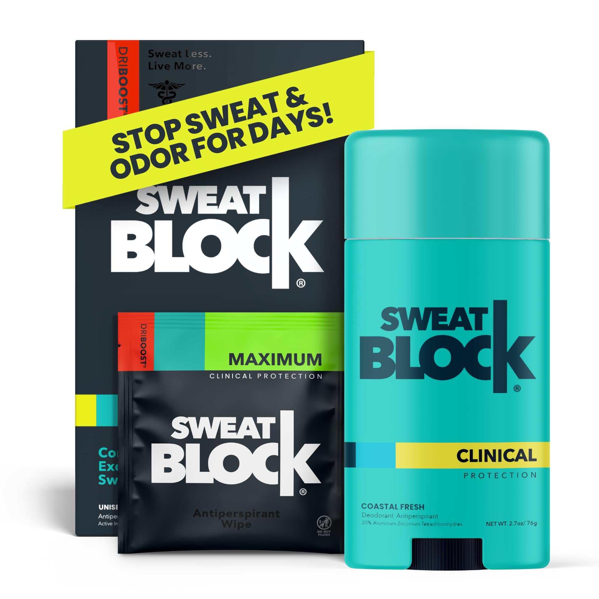 SweatBlock DRIBOOST: toallitas antiperspirante envueltas individualmente para protección nocturna