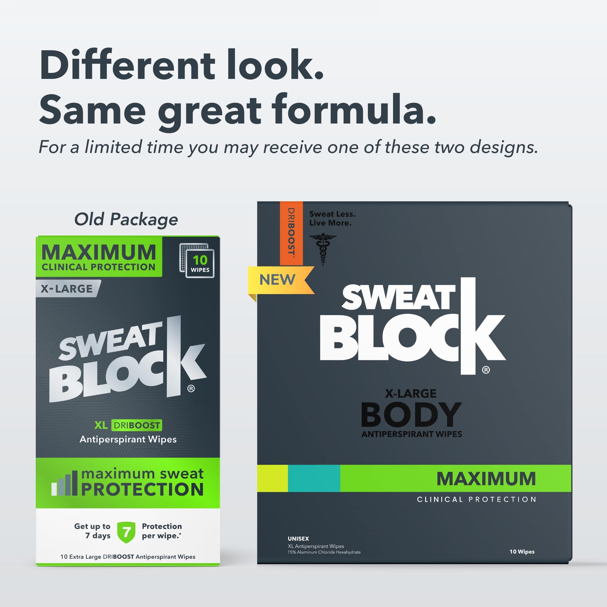 Protección de hasta 7 días con una sola aplicación SweatBlock.
