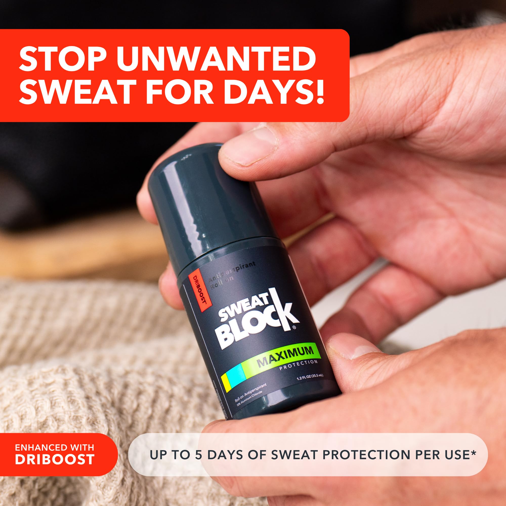 SweatBlock rodillo para días secos y confianza diaria.