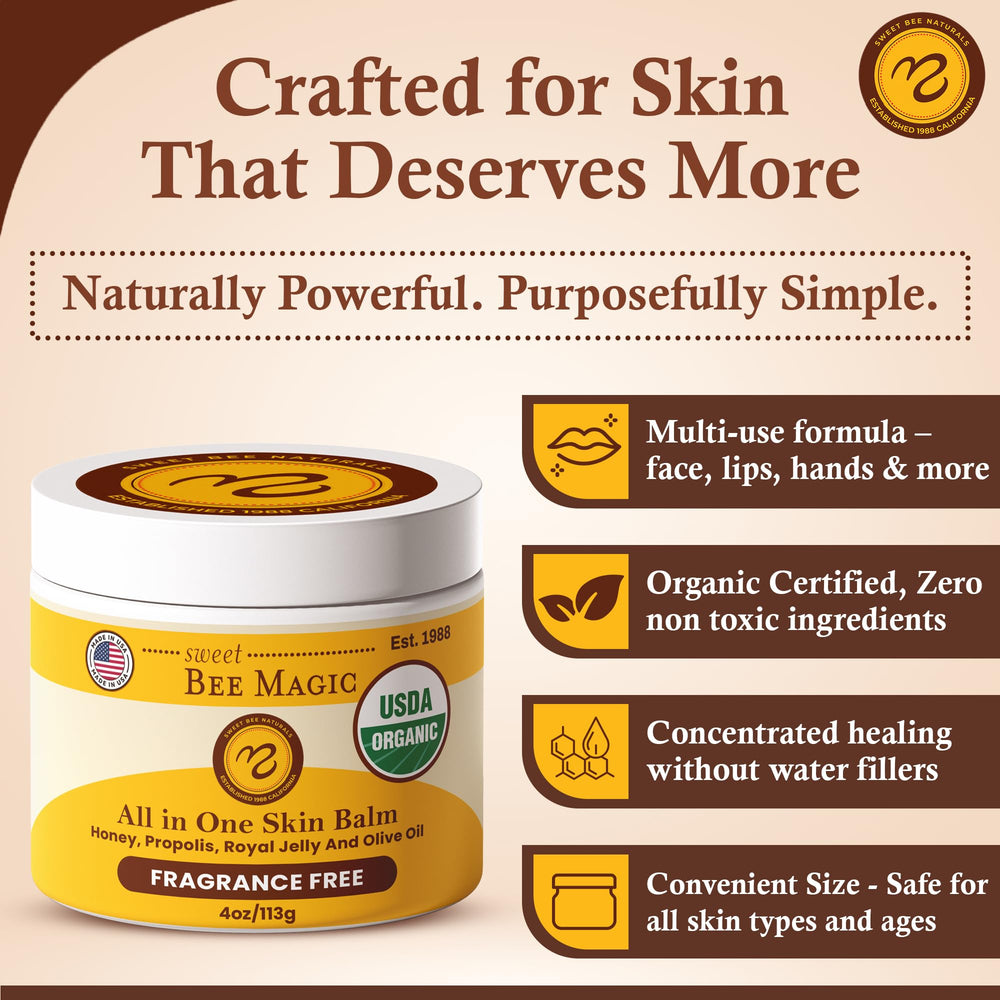 Sweet Bee Naturals bálsamo facial para cuidado diario y confort.