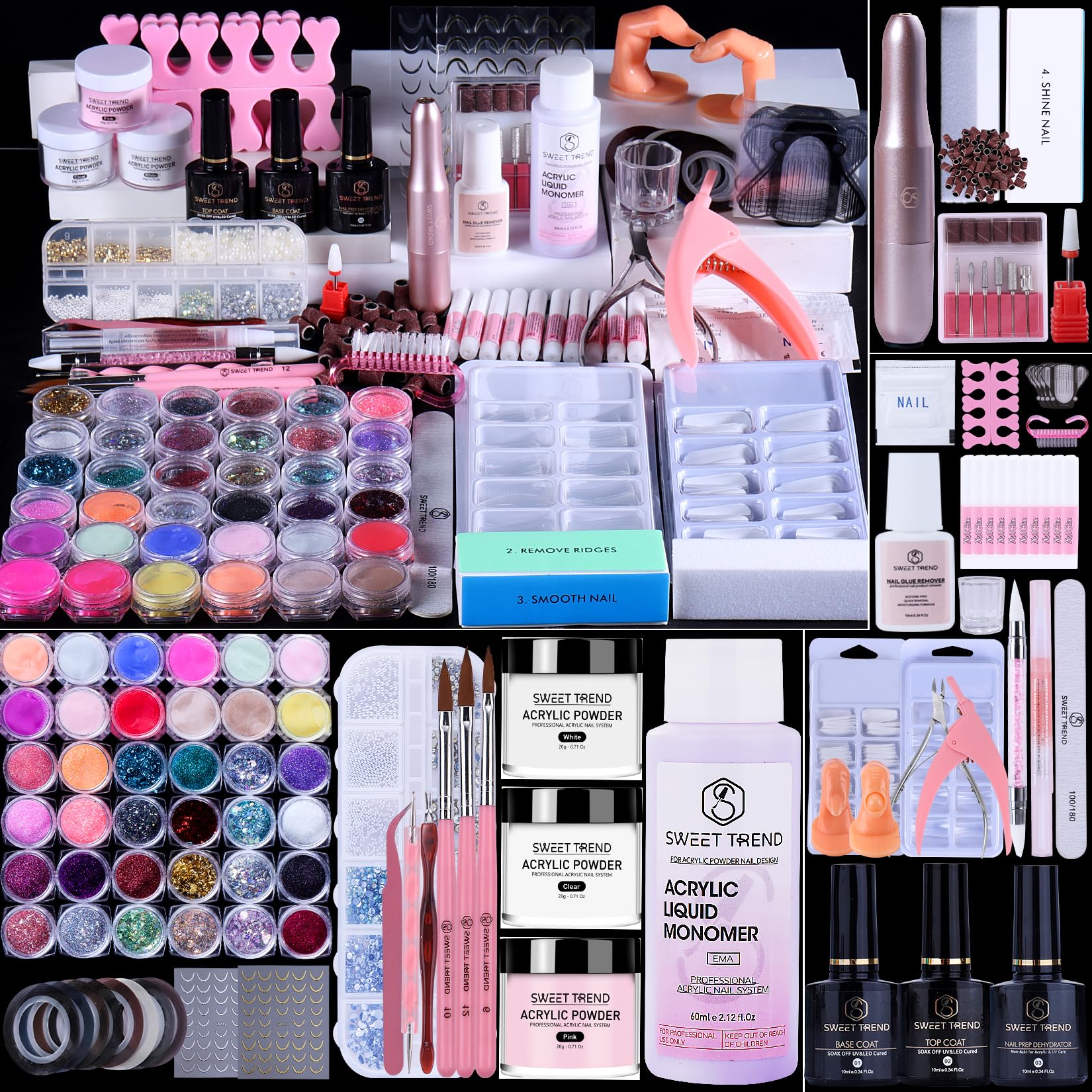 SWEET TREND kit de uñas acrílicas para principiantes, ideal para practicar en casa