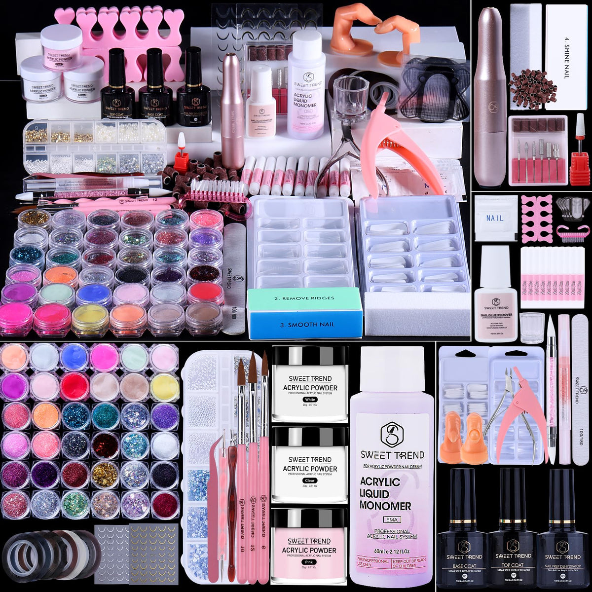 SWEET TREND kit de uñas acrílicas para principiantes, ideal para practicar en casa