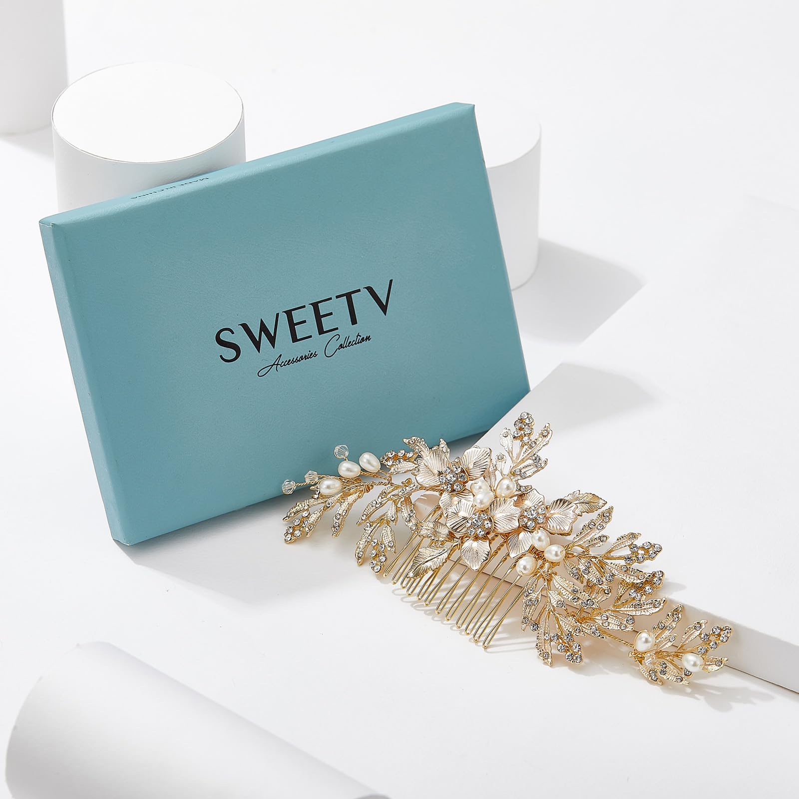 SWEETV accesorio cabello boda oro: pieza de lujo para novias y madrinas.