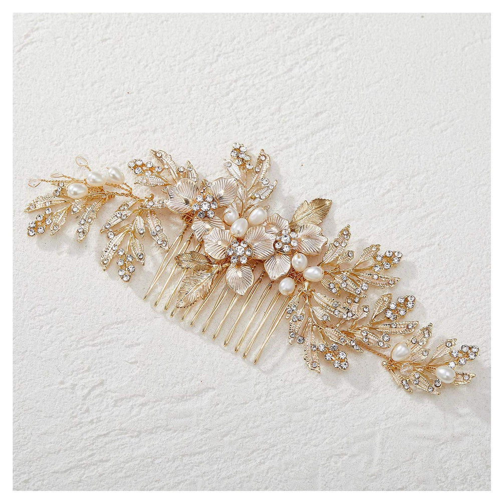 SWEETV peina boda con cristales oro: complemento elegante para la ceremonia.