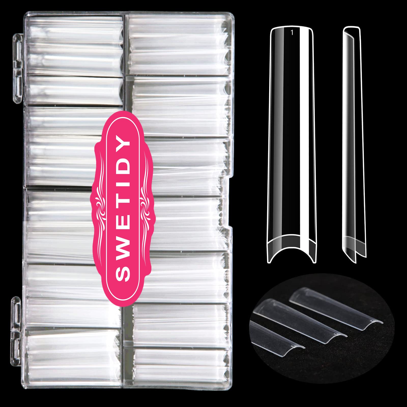 SWETIDY No C Curve 3XL puntas transparentes de media cobertura para uñas acrílicas, duraderas.